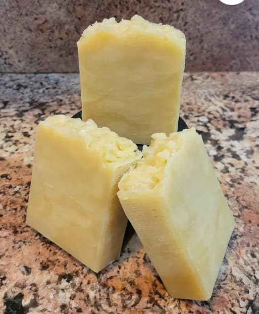 Handmade natural soap bars, freshly cut and cured